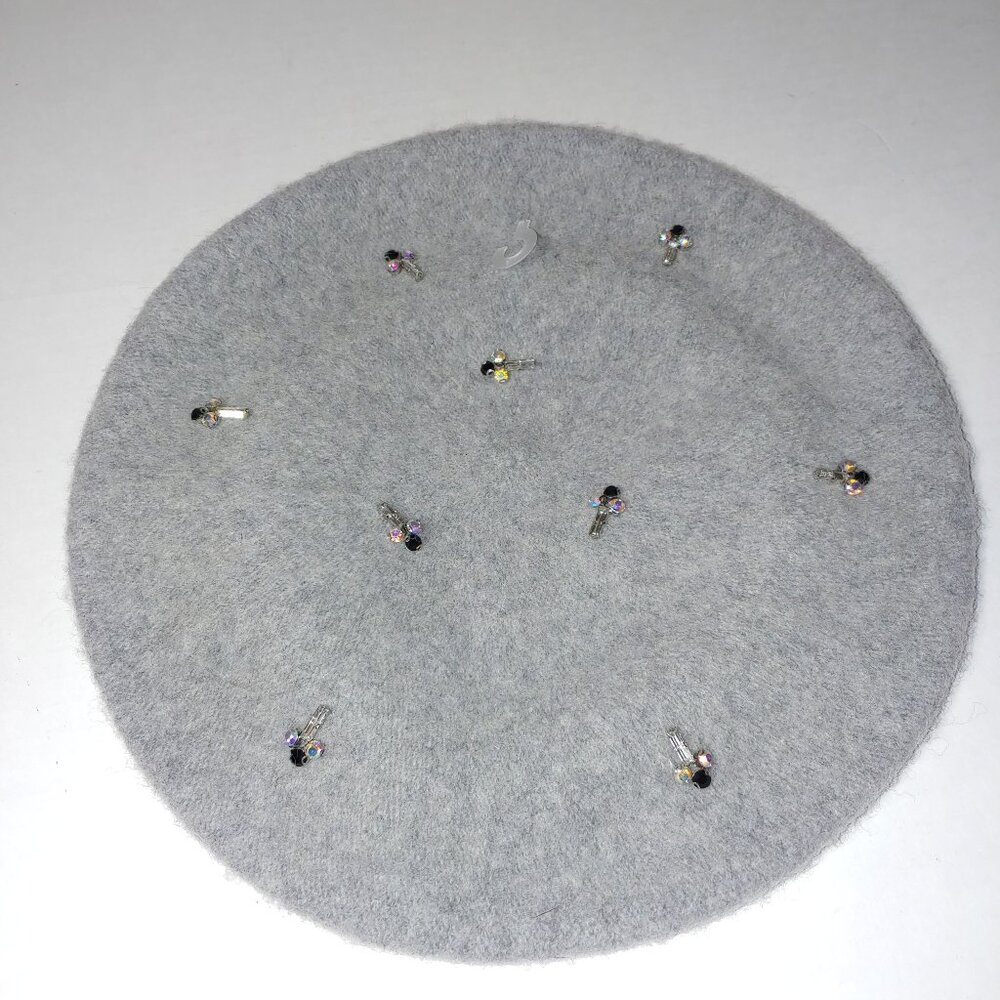 Chico's Rhinestone Bee Beret Light Grey OS